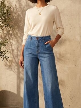 BCBGeneration High Rise Wide Leg Trouser Jeans Size 5/27 Medium Wash Denim